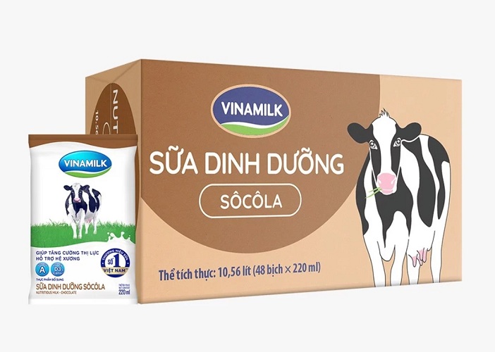 Sữa tươi dinh dưỡng Vinamilk hương Sôcôla  bịch 220 ml ( 1 Thùng / 48 bịch )